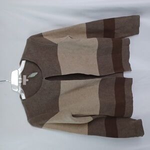 Benedetta B Color Block Brown Tan Merino Wool Cashmere Cardigan, L, 22"PTP, 24"L